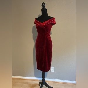 Retro Stage Off the Shoulder Wine Red 1960's Inspired Bodycon Dress